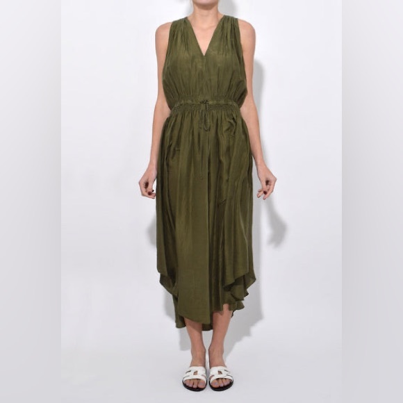 Giada Forte Forte Habutai Silk Self-Tie Empire Dress size 3 Italy Olive Green - Picture 4 of 16